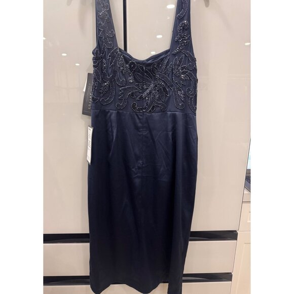 Aidan Mattox By Adrianna Papell Navy Beaded Sleeveless Cocktail Dress Size 12 - Picture 6 of 7